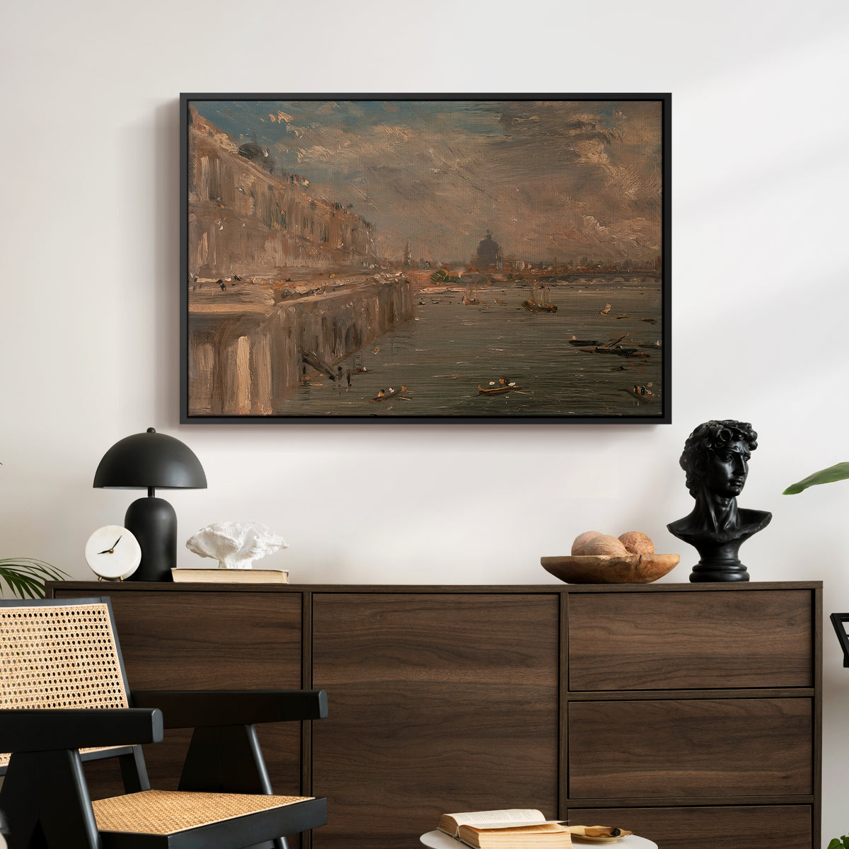 Somerset House Terrace from Waterloo Bridge, c. 1819 - Floater Framed Canvas Print