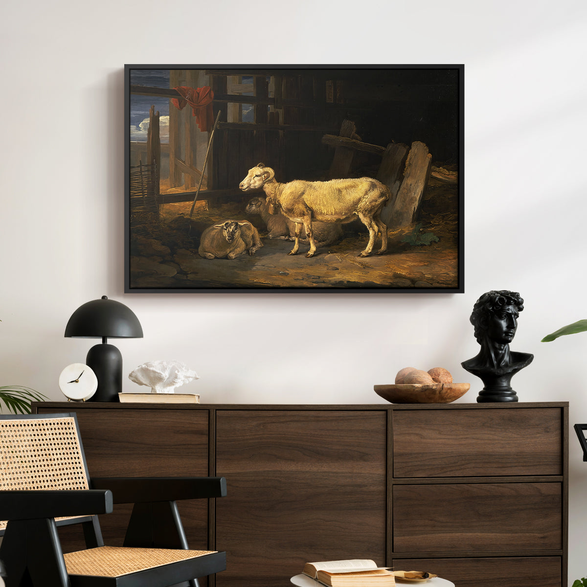 Sheep in a Stable, 1810 - Floater Framed Canvas Print