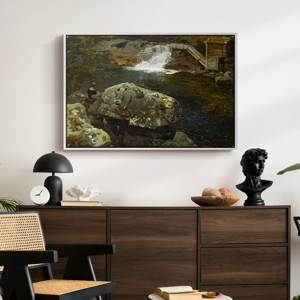 By the Mill Pond (En Mølledam), 1850 - Floater Framed Canvas Print