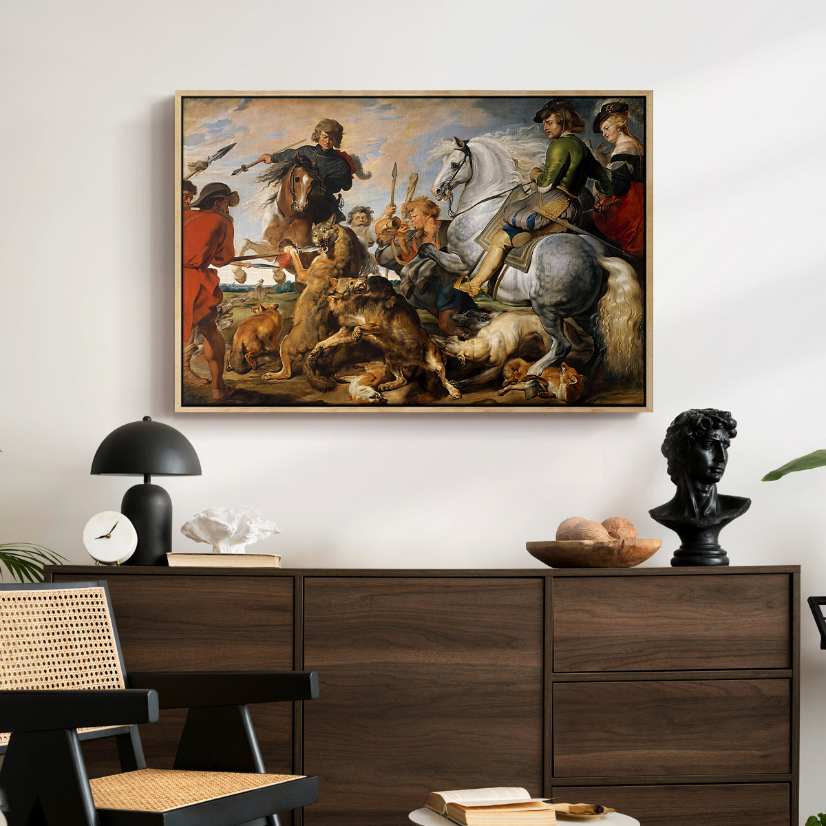 The Wolf and Fox Hunt, c. 1616 - Floater Framed Canvas Print