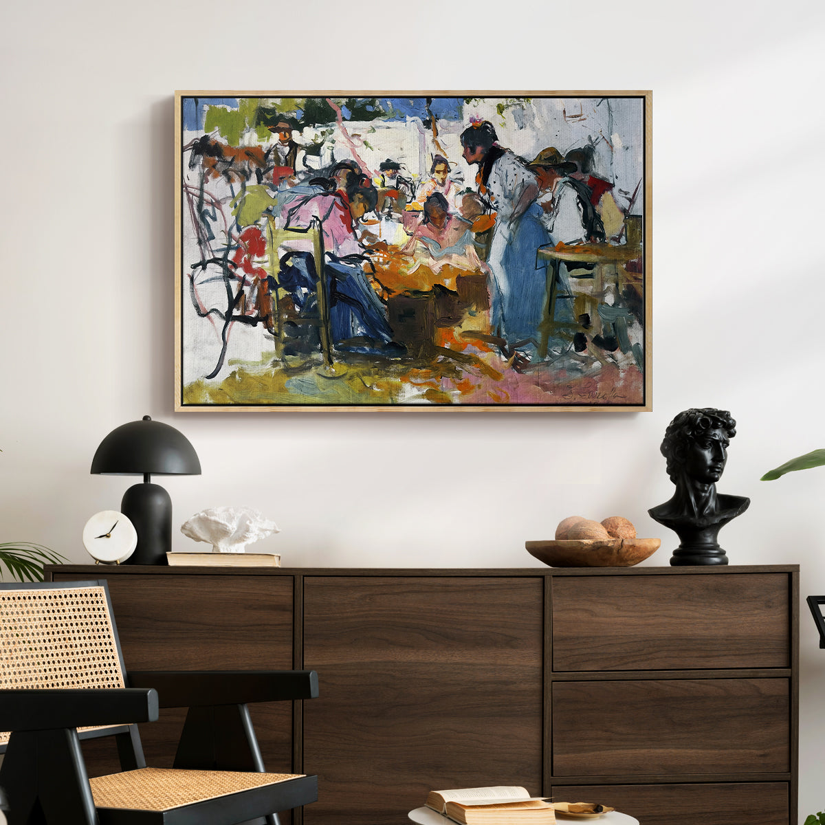 Net Menders in Valencia, 1909 - Floater Framed Canvas Print