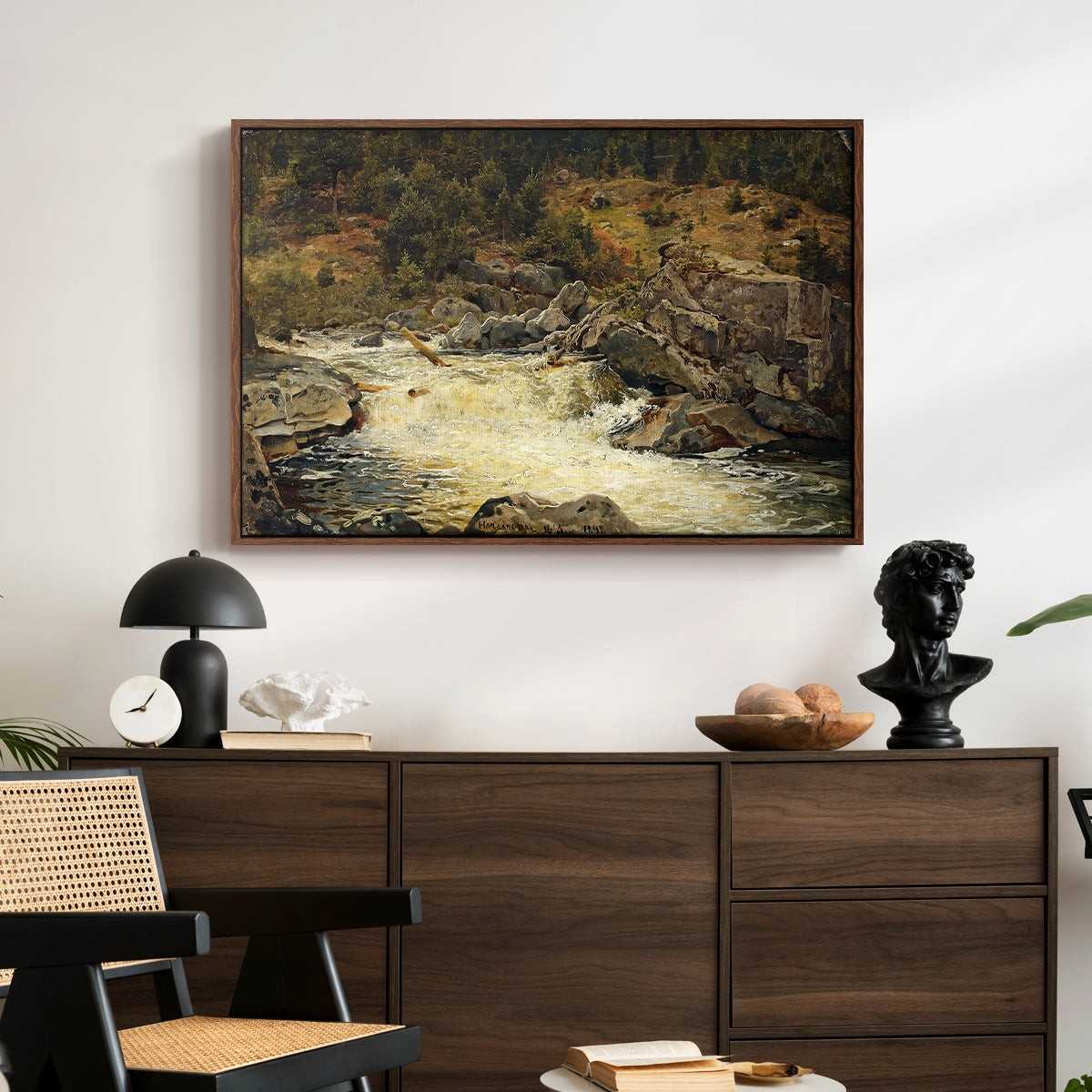 Waterfall in Hallingdal, 1848 - Floater Framed Canvas Print