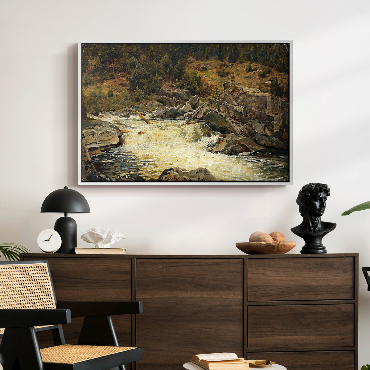 Waterfall in Hallingdal, 1848 - Floater Framed Canvas Print