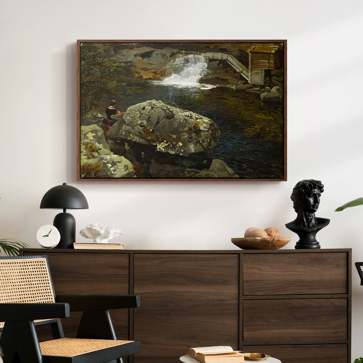 By the Mill Pond (En Mølledam), 1850 - Floater Framed Canvas Print