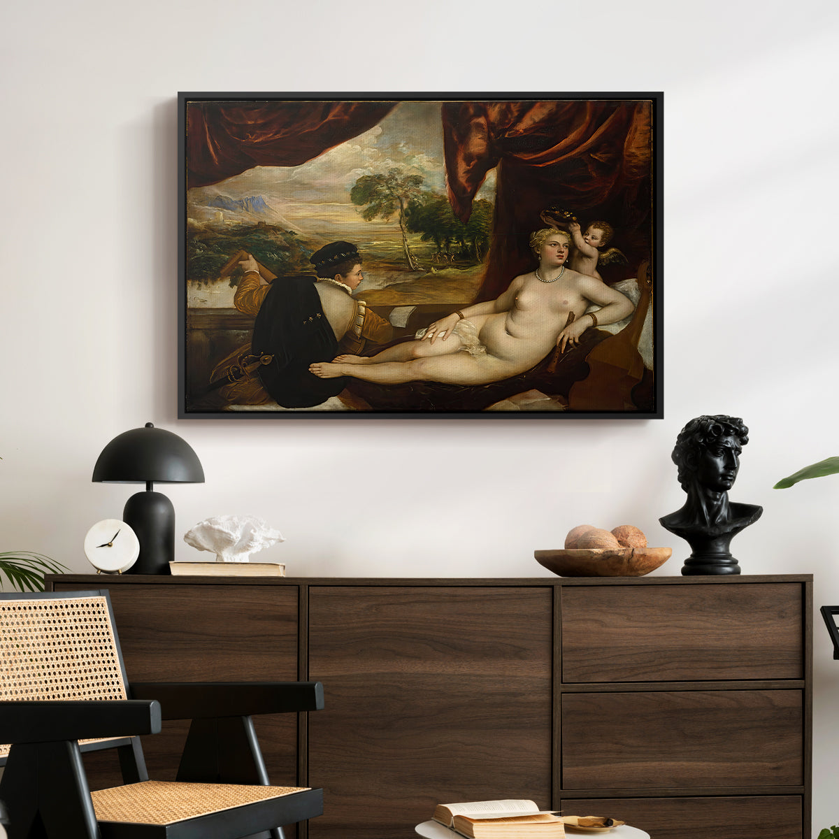 Venus and the Lute Player, c. 1565-1570 - Floater Framed Canvas Print