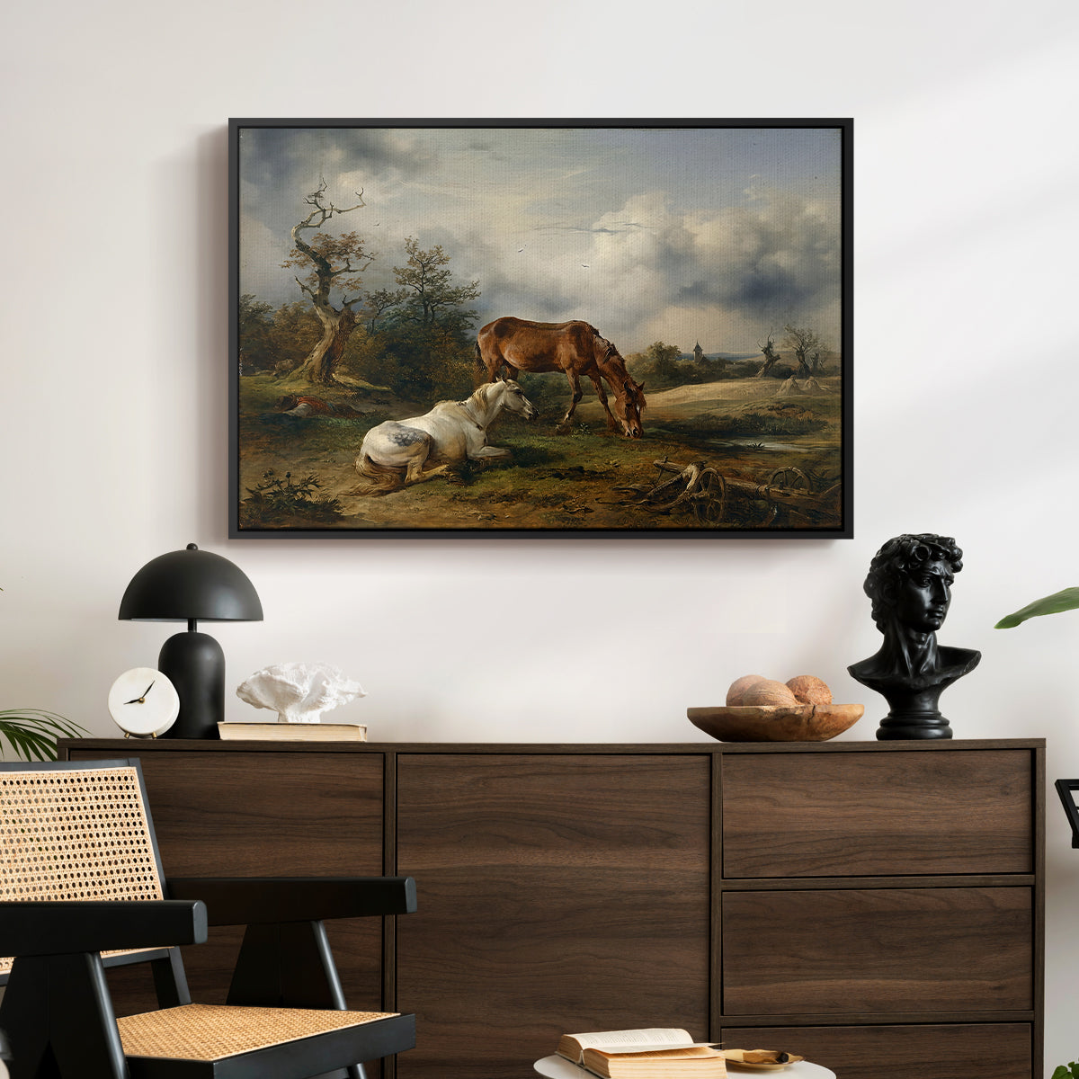 Two Horses on the Pasture, c. 1825 - Floater Framed Canvas Print