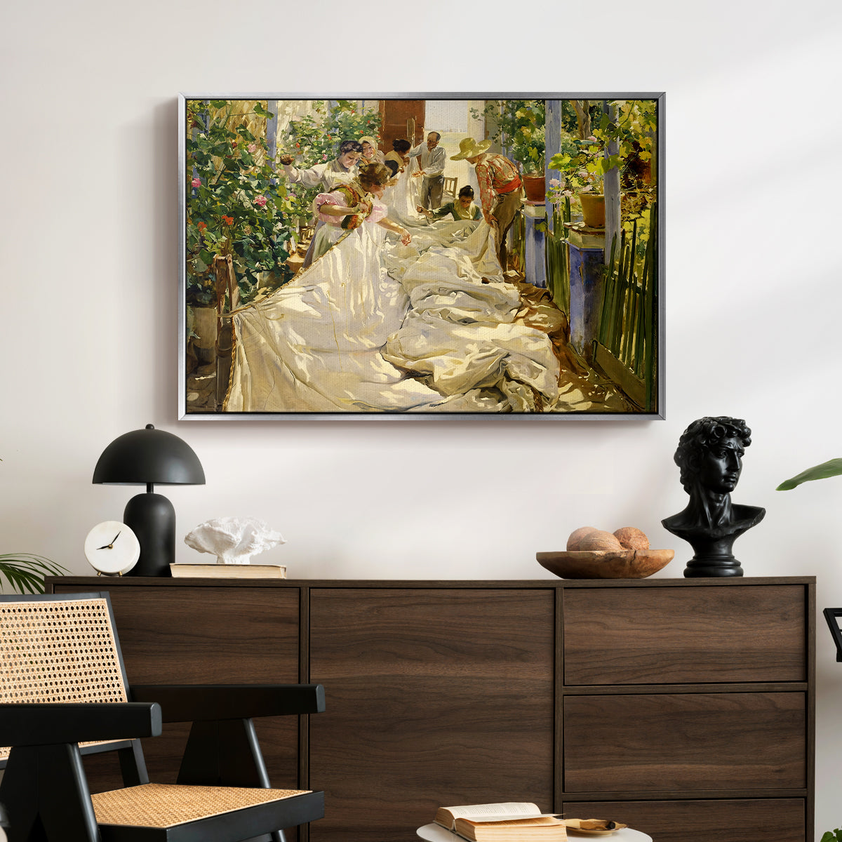 Sewing the Sail, 1896 - Floater Framed Canvas Print