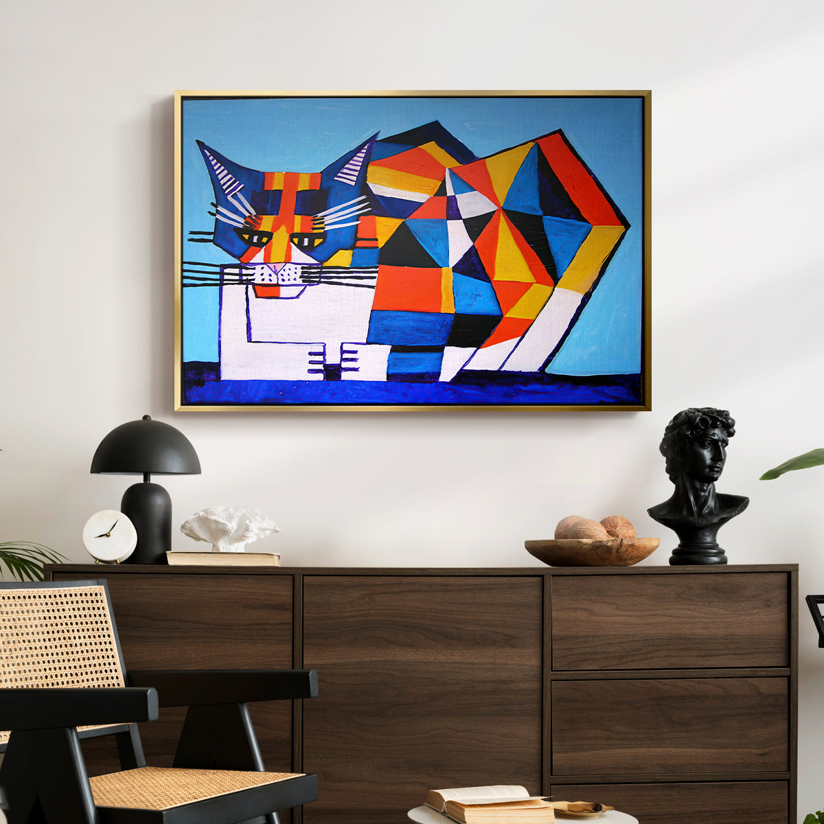 Cassie Thinking about Cubism - Floater Framed Canvas Print