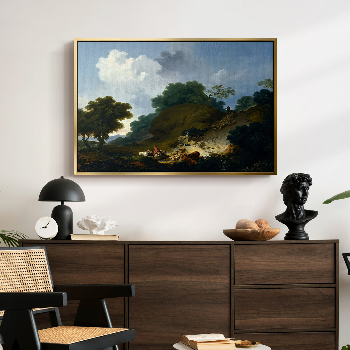 Landscape with Shepherds and Flock of Sheep, c. 1763-1765 - Floater Framed Canvas Print
