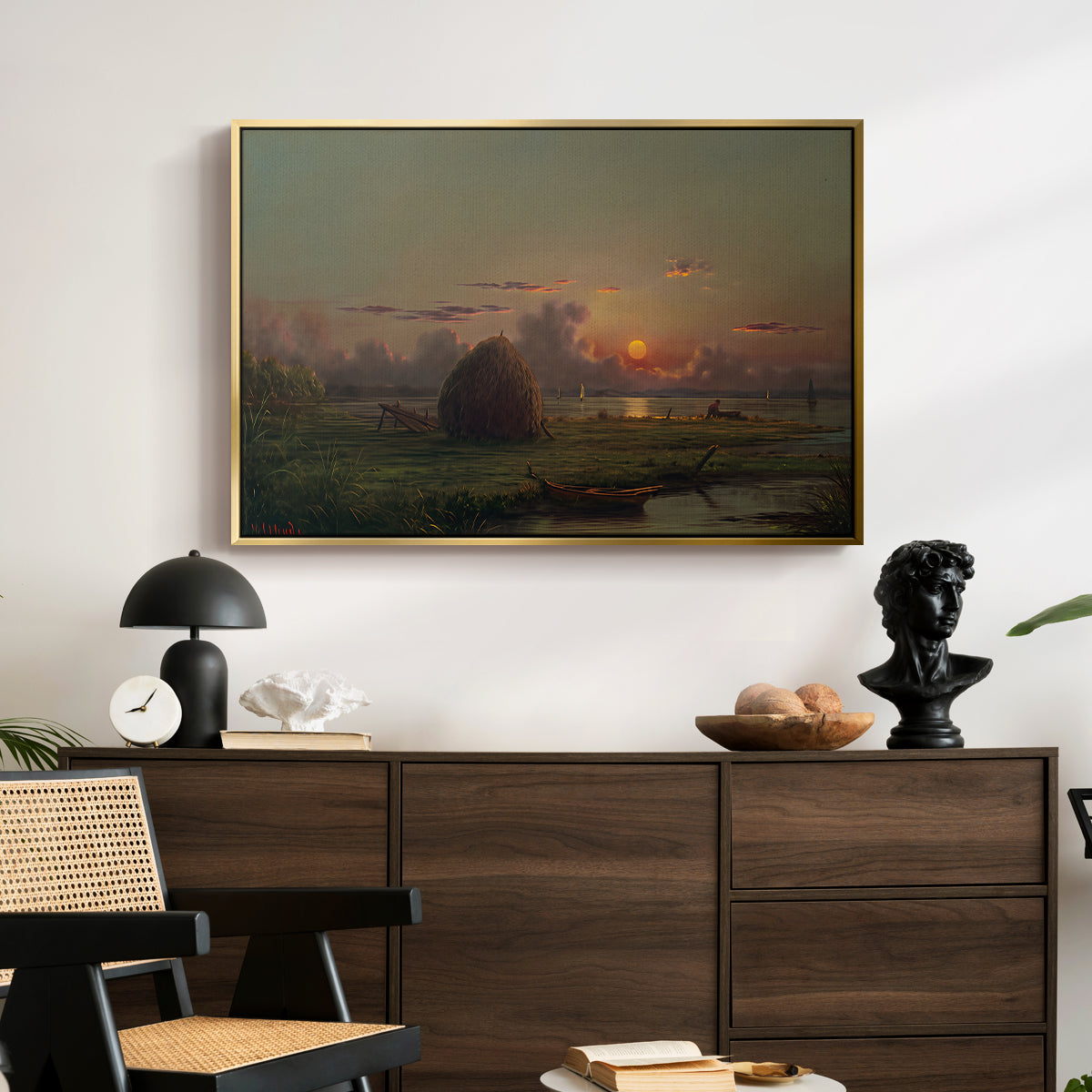 Haystack at Sunset, 1880 - Floater Framed Canvas Print