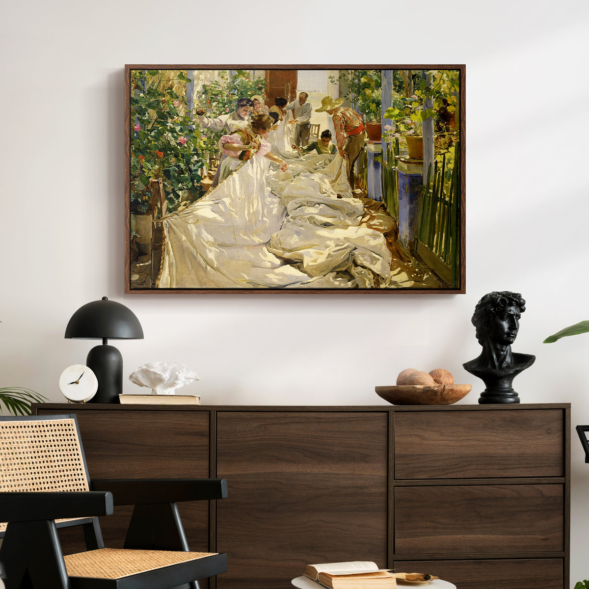Sewing the Sail, 1896 - Floater Framed Canvas Print