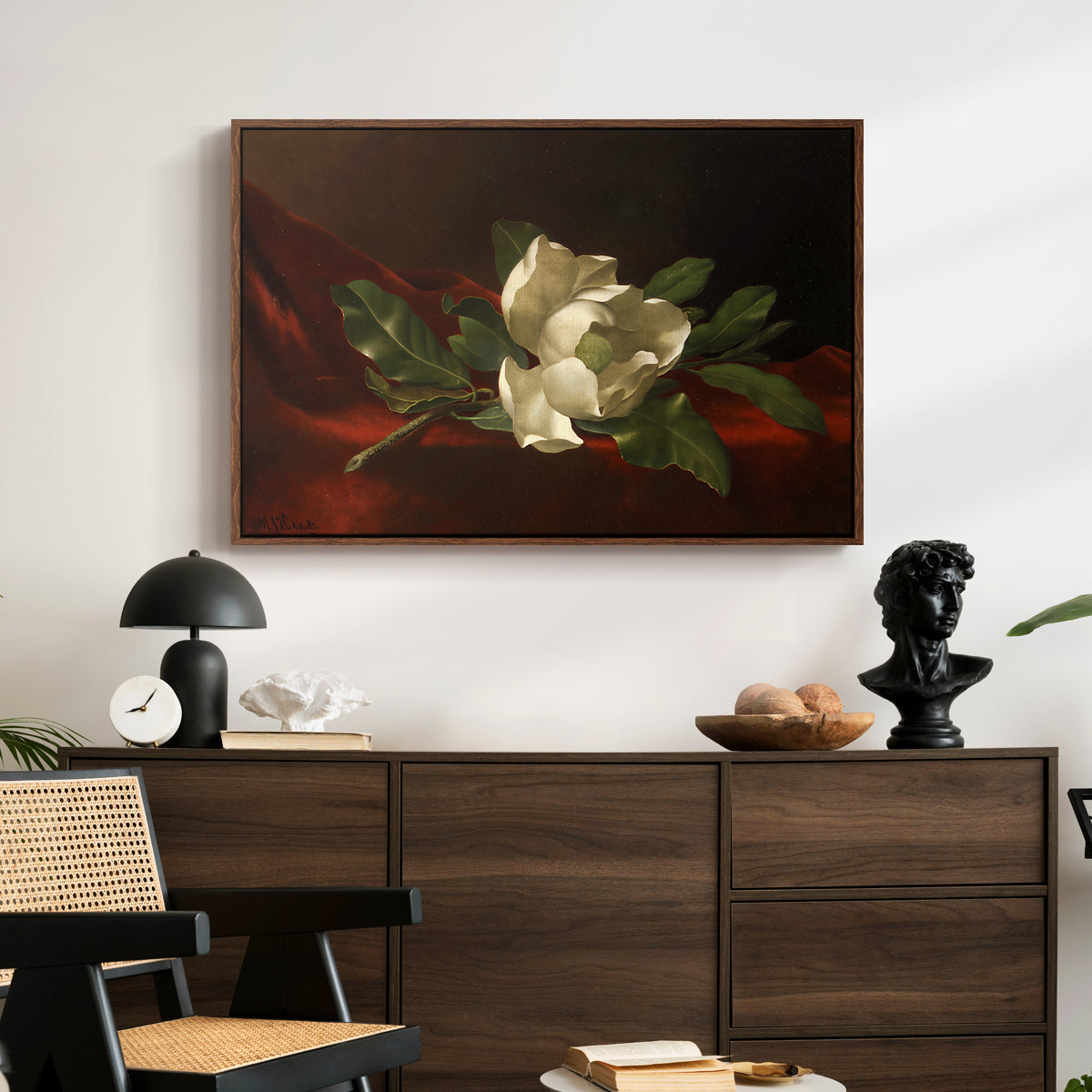 Magnolia on Red Velvet, c. 1885-1890 - Floater Framed Canvas Print