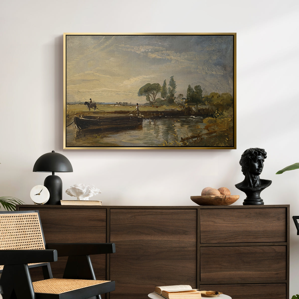Barge below Flatford Lock, c. 1810 - Floater Framed Canvas Print