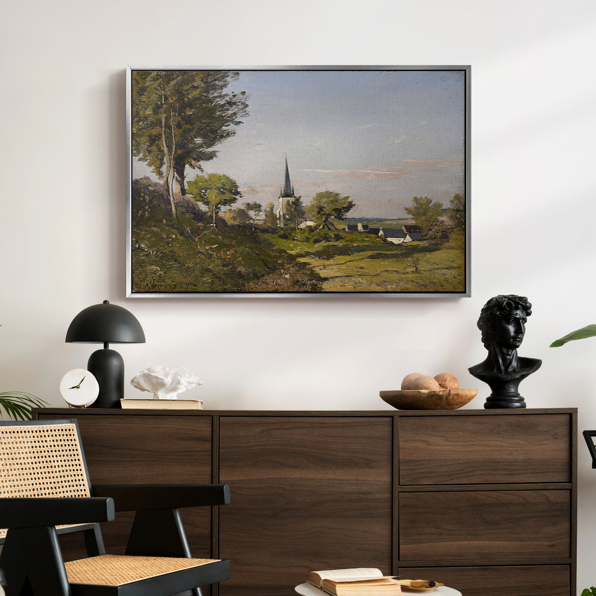 Village Landscape with Church, 1891 - Floater Framed Canvas Print
