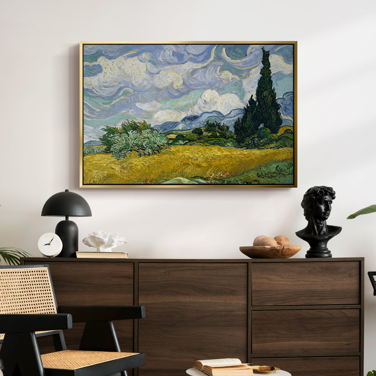 Wheat Field with Cypresses, 1889 - Floater Framed Canvas Print