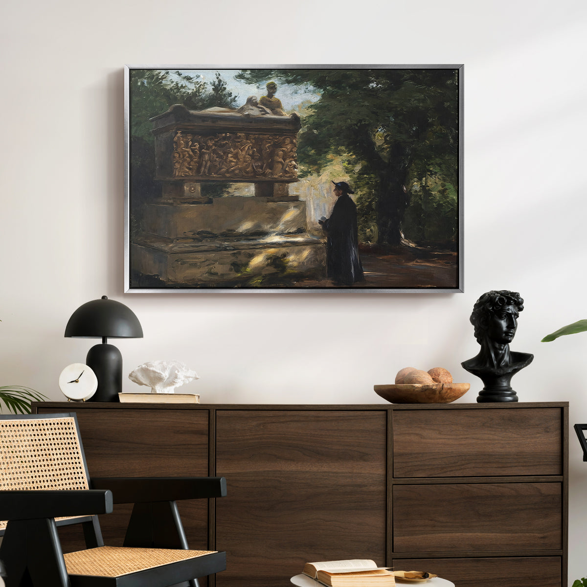 A Catholic Priest in Front of a Sarcophagus, c. 1857 - Floater Framed Canvas Print