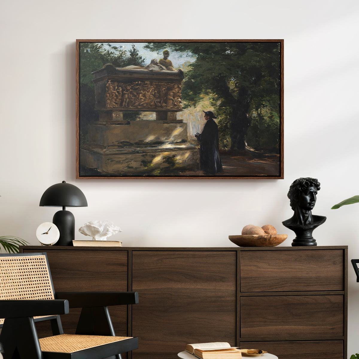 A Catholic Priest in Front of a Sarcophagus, c. 1857 - Floater Framed Canvas Print