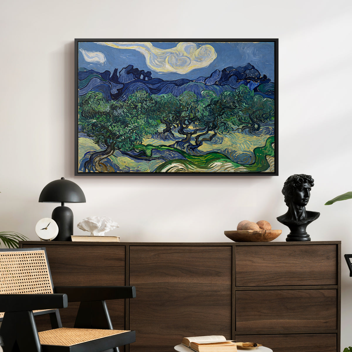 Olive Trees with the Alpilles in the Background, 1889 - Floater Framed Canvas Print