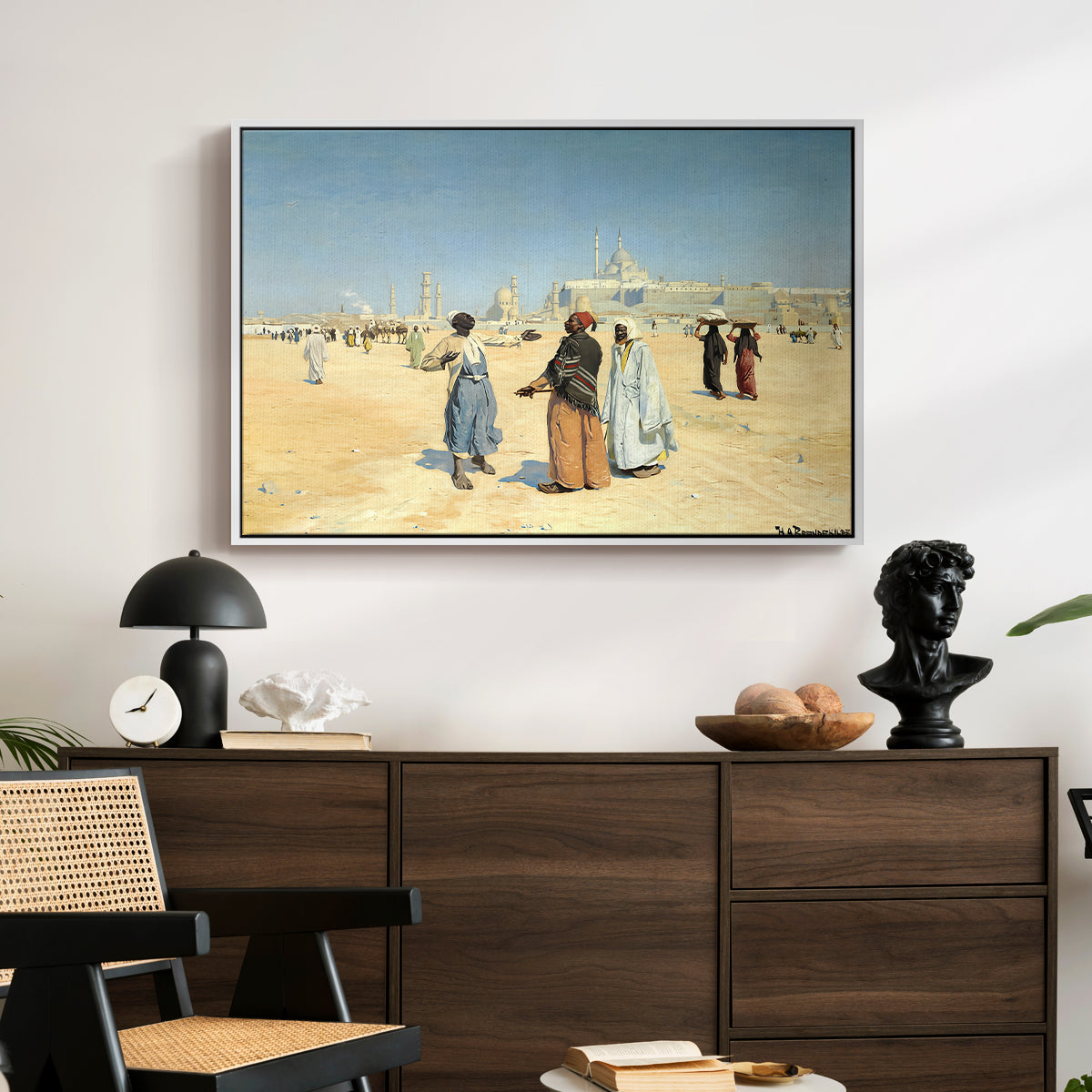 View from the Desert of Cairo with Citadel and Mamluk Tombs in the Background, c. 1889-1890 - Floater Framed Canvas Print