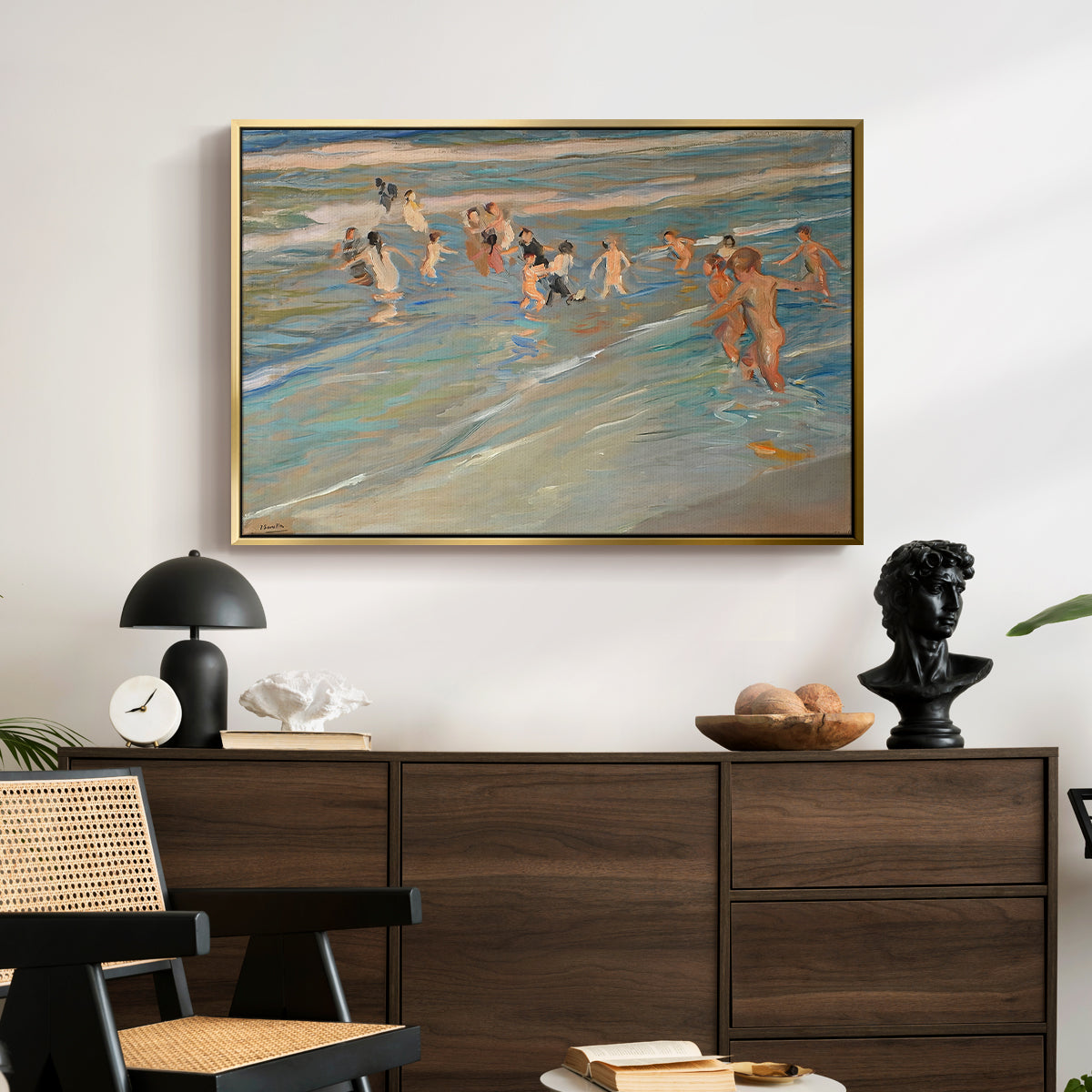 Children Playing on the Beach in Valencia, c. 1908 - Floater Framed Canvas Print