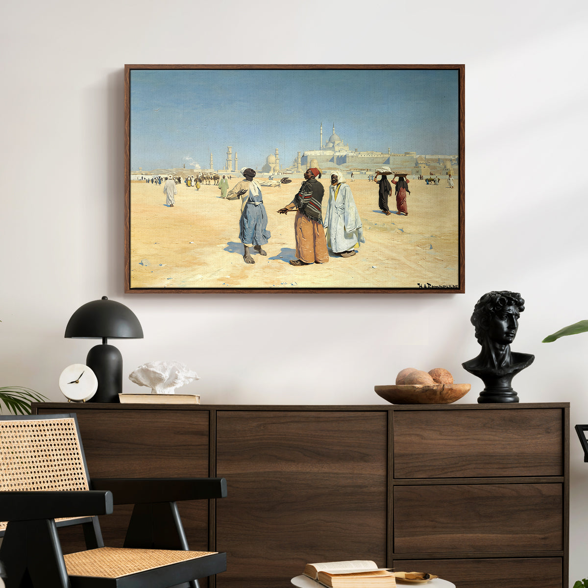 View from the Desert of Cairo with Citadel and Mamluk Tombs in the Background, c. 1889-1890 - Floater Framed Canvas Print