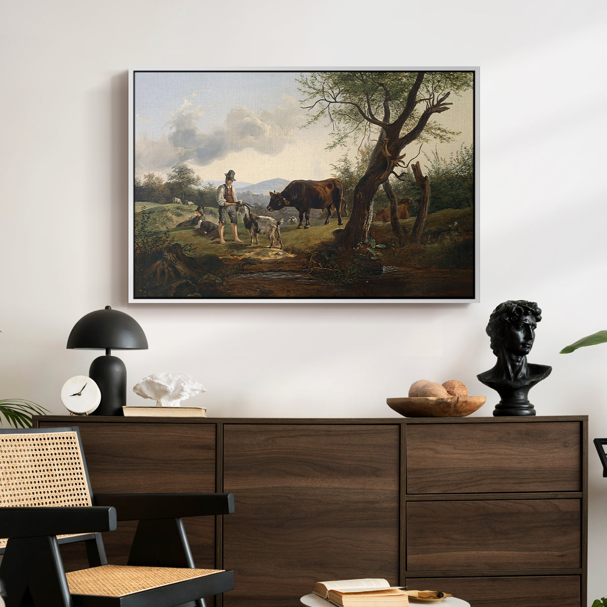 Shepherd with Billy Goat, c. 1830 - Floater Framed Canvas Print