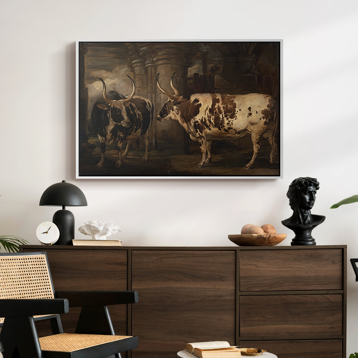 Portraits of Two Extraordinary Oxen, Property of the Earl of Powis, 1814 - Floater Framed Canvas Print