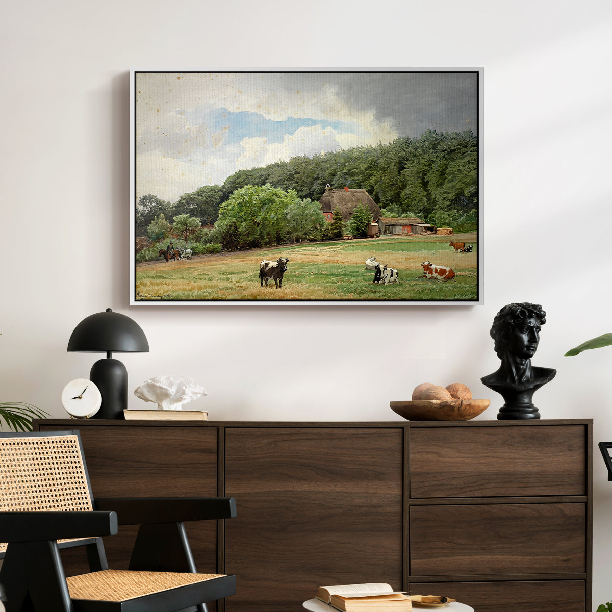 Farm with Grazing Cows (Bondegård med beitende kuer), 1892 - Floater Framed Canvas Print
