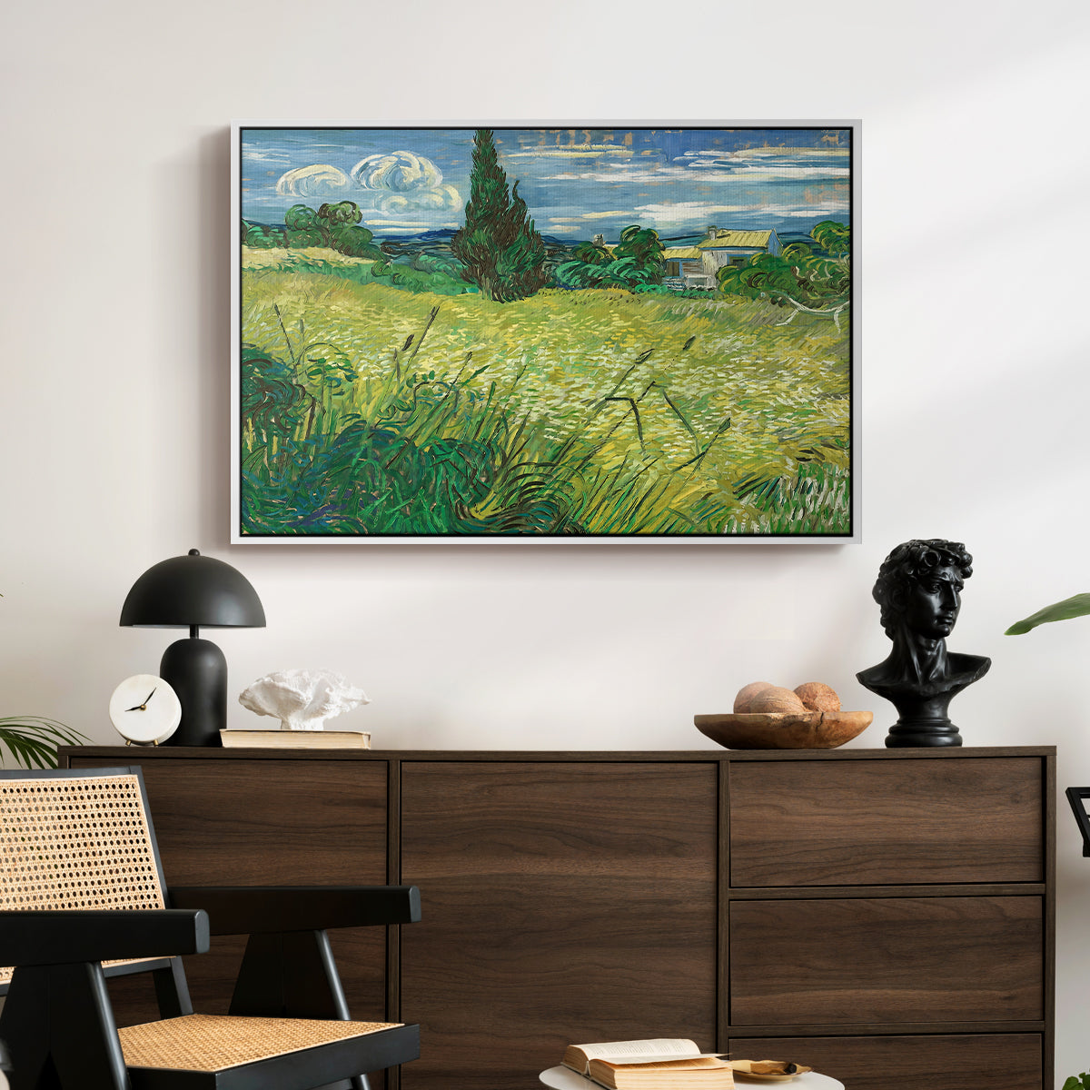 Green Wheat Field with Cypress, 1889 - Floater Framed Canvas Print