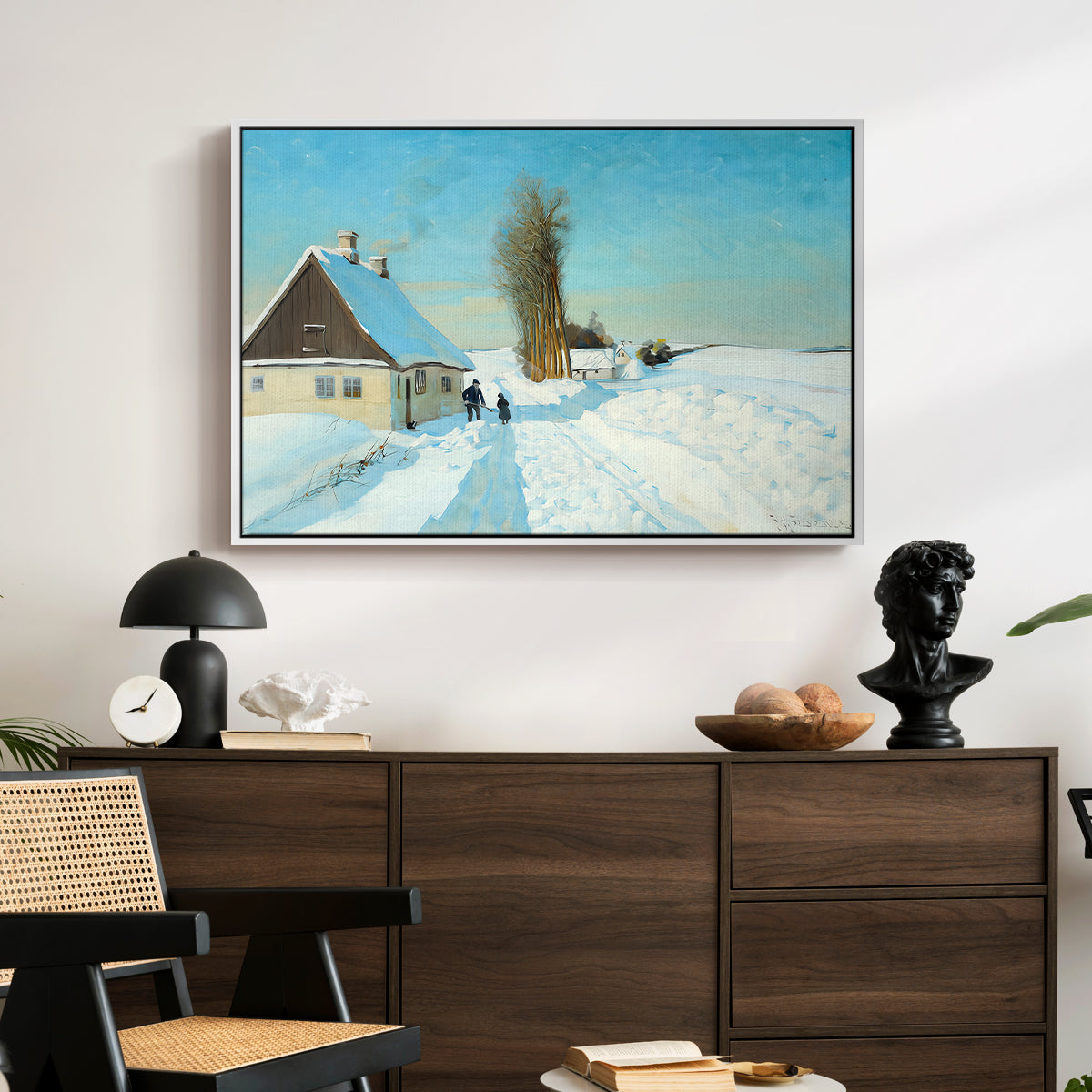 Shoveling Snow on a Beautiful Winter Day, c. 1898 - Floater Framed Canvas Print