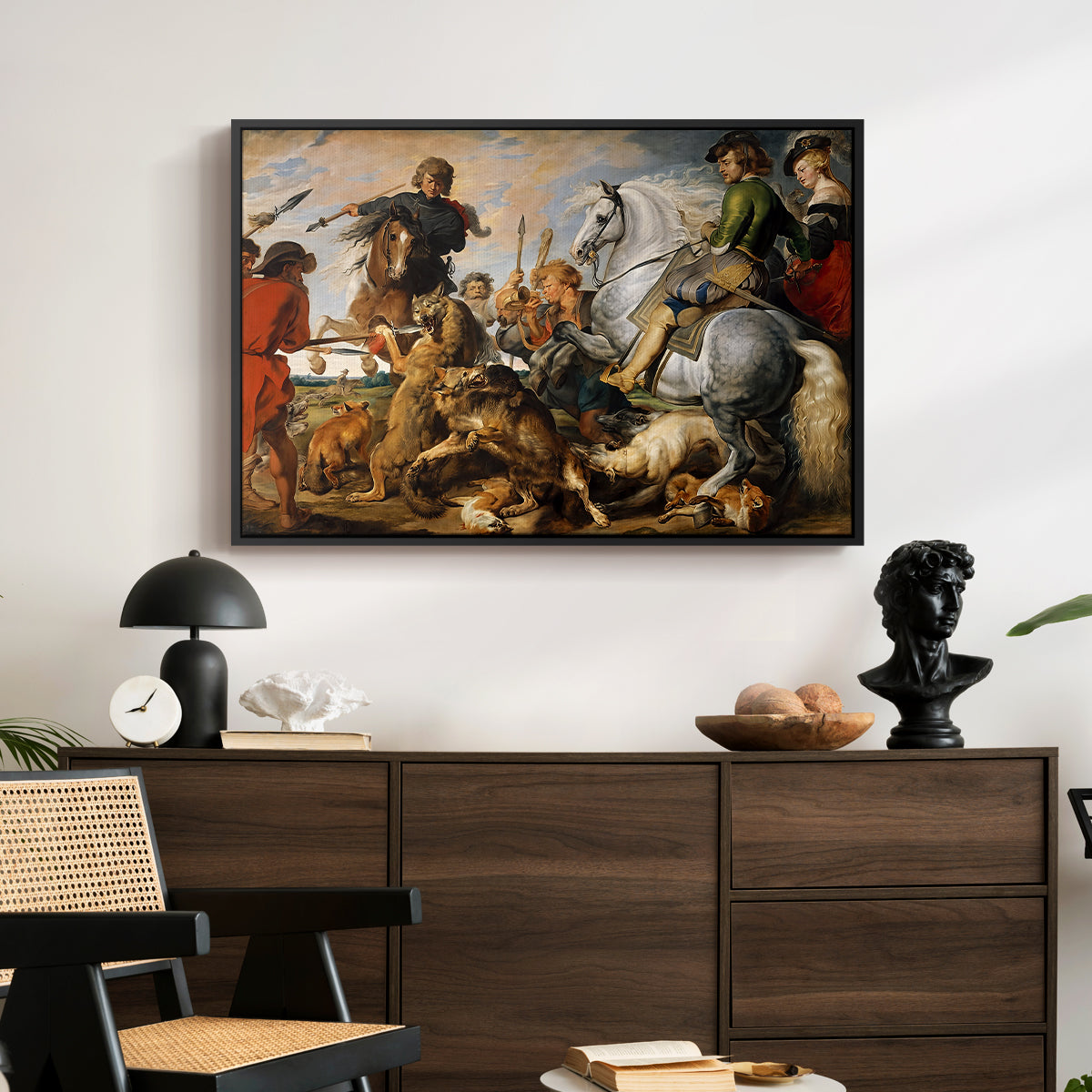 The Wolf and Fox Hunt, c. 1616 - Floater Framed Canvas Print