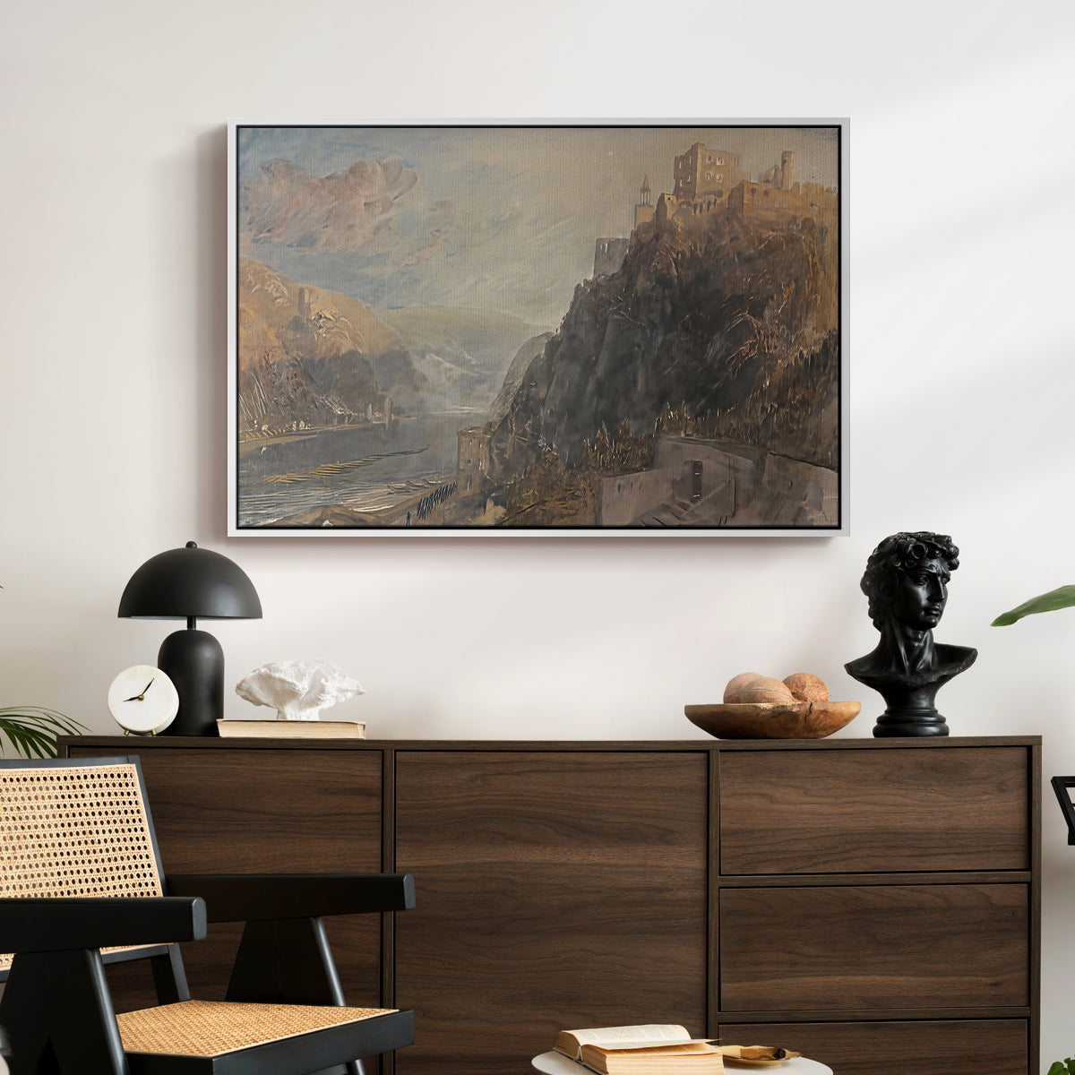 Rheinfels Looking to Katz and Gourhausen, 1817 - Floater Framed Canvas Print