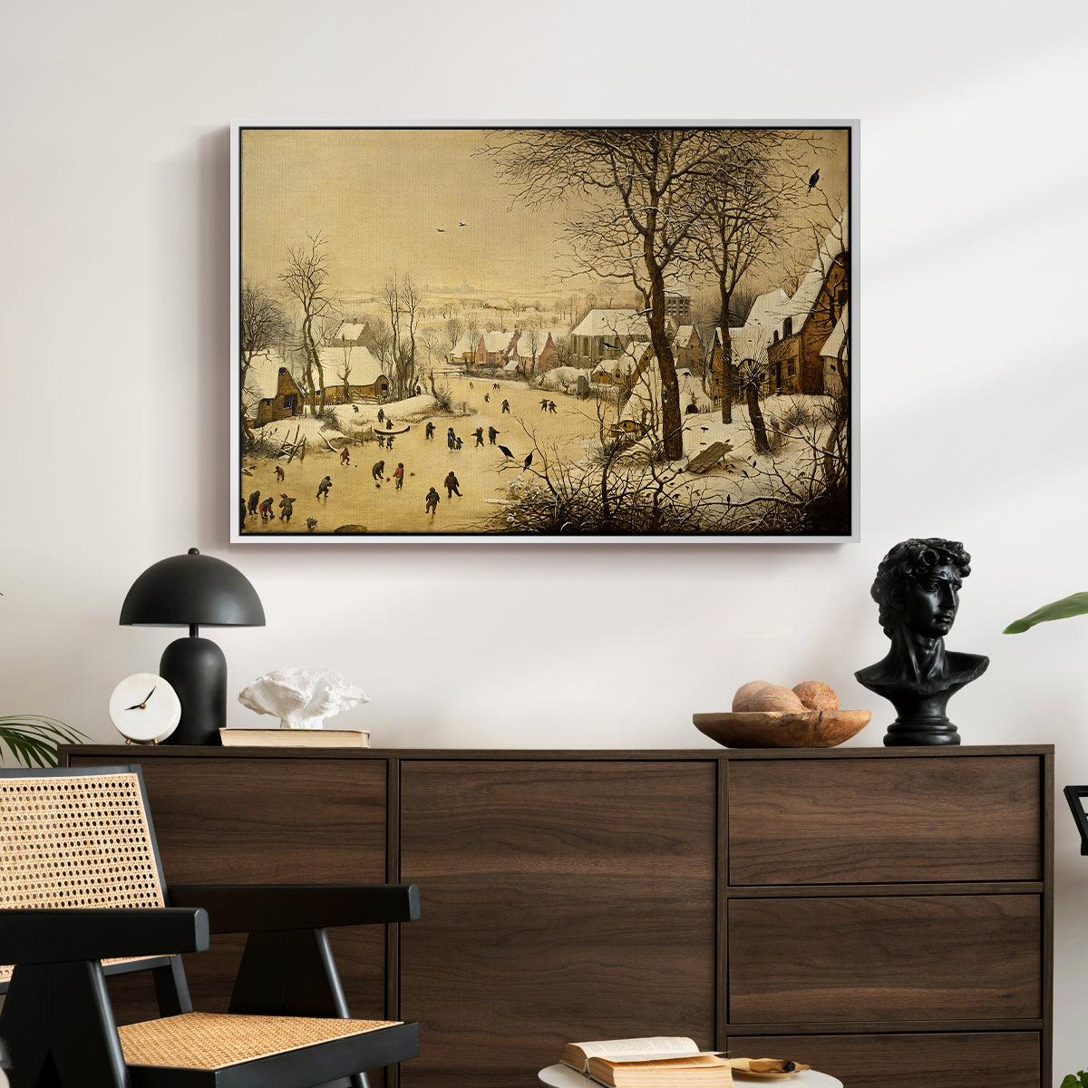 Winter Landscape with Skaters and Bird Trap, 1565 - Floater Framed Canvas Print