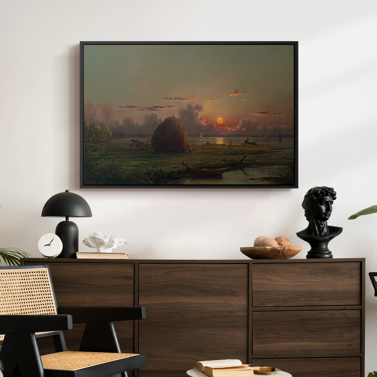 Haystack at Sunset, 1880 - Floater Framed Canvas Print