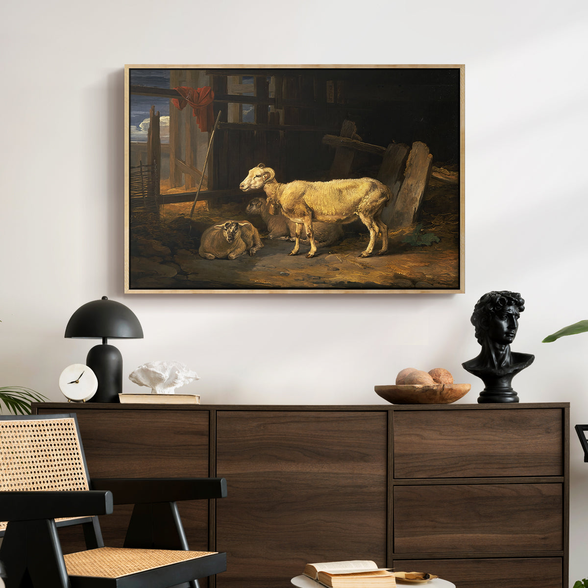 Sheep in a Stable, 1810 - Floater Framed Canvas Print