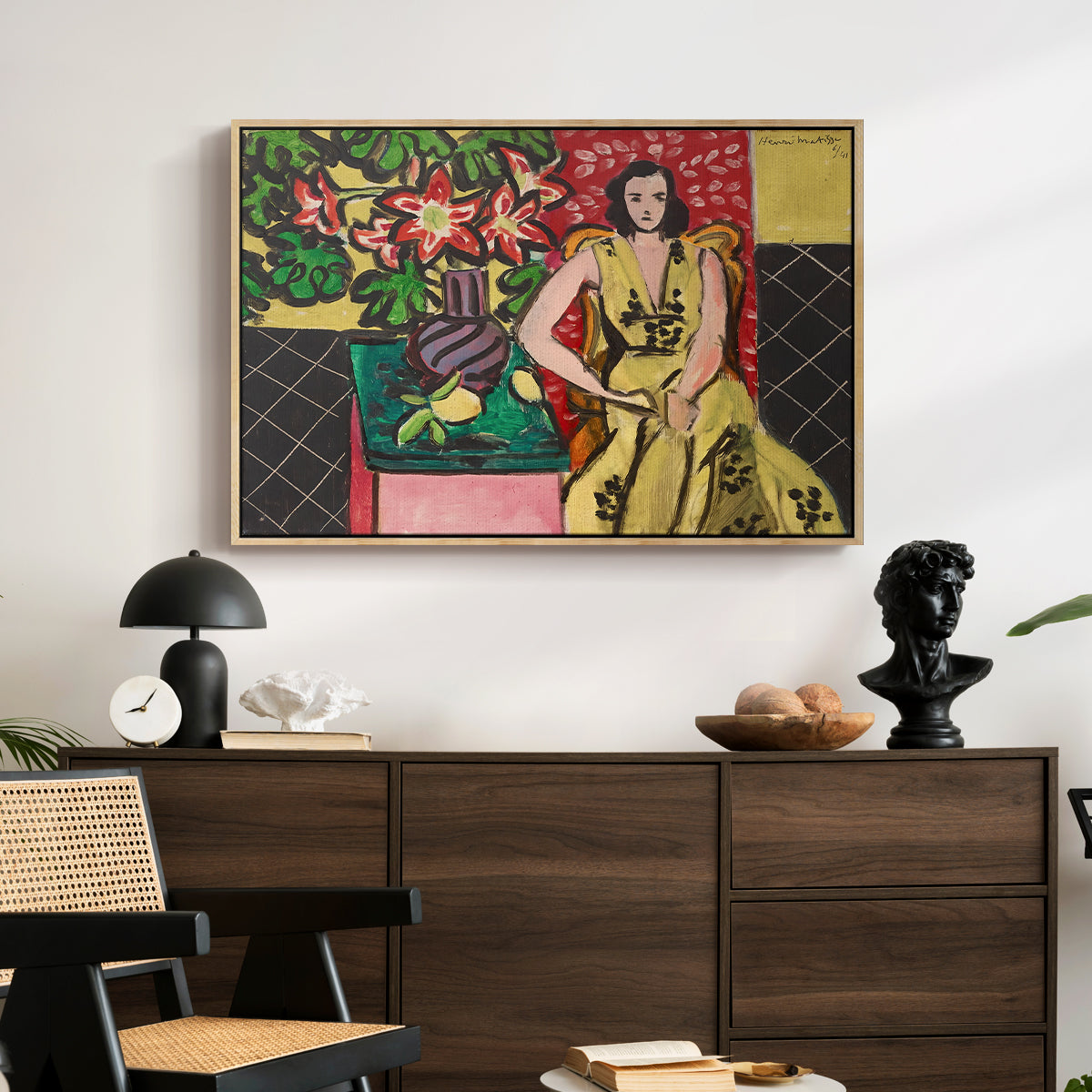 Seated Woman with a Vase of Amaryllis, 1941 - Floater Framed Canvas Print