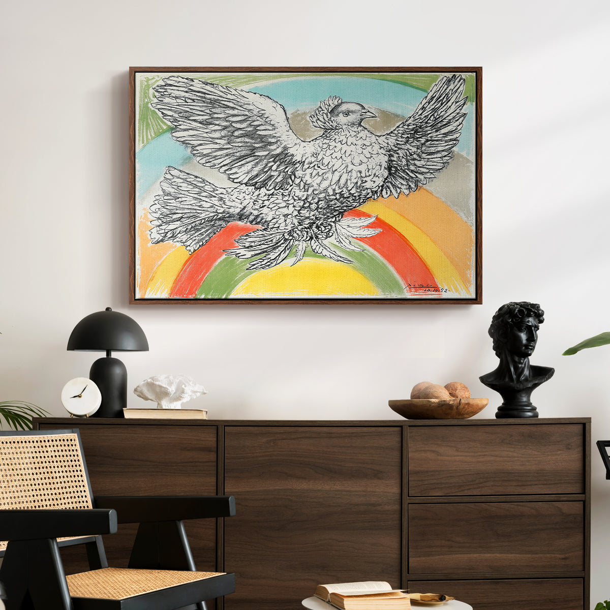 Flying Dove with Rainbow (Colombe volant à l'Arc-en-ciel), 1952 - Floater Framed Canvas Print