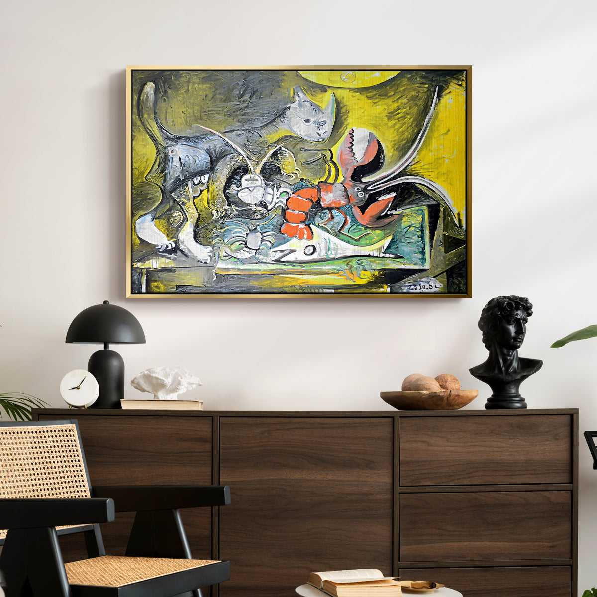 Still Life with Cat and Lobster, 1962 - Floater Framed Canvas Print