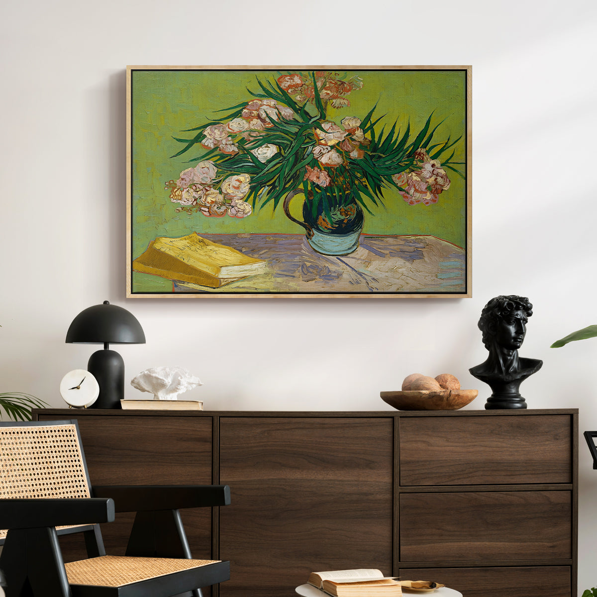 Vase with Oleanders and Books, 1888 - Floater Framed Canvas Print