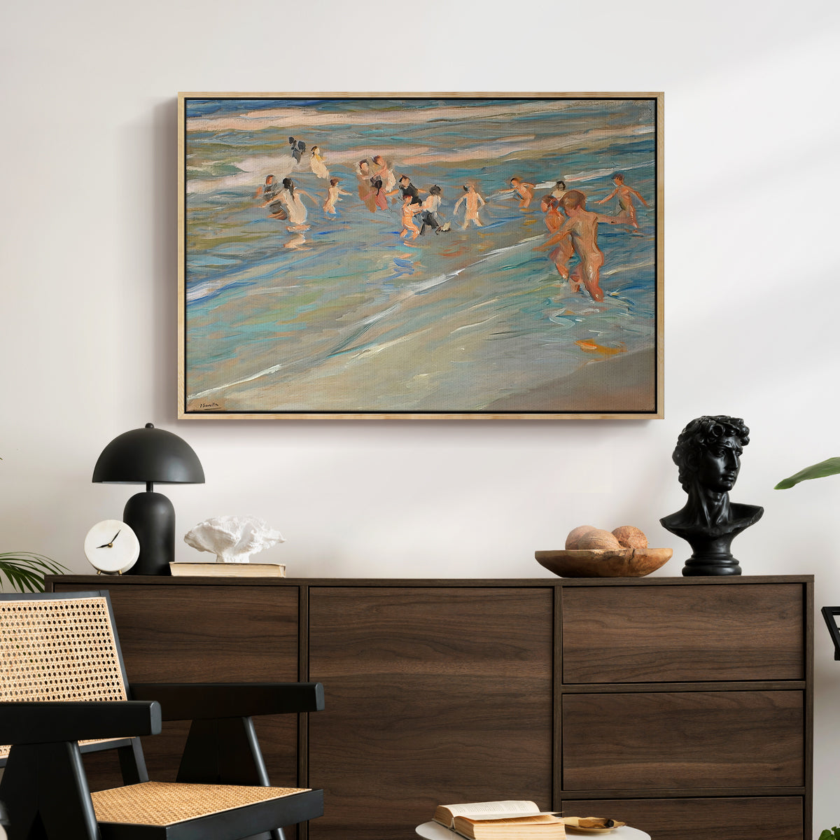 Children Playing on the Beach in Valencia, c. 1908 - Floater Framed Canvas Print