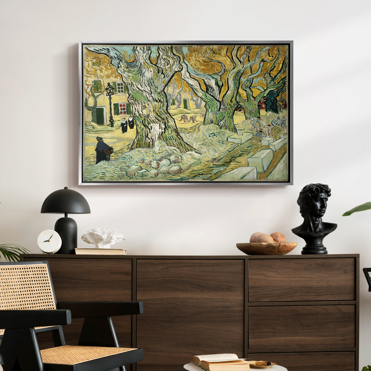 The Large Plane Trees (Road Menders at Saint-Rémy), 1889 - Floater Framed Canvas Print