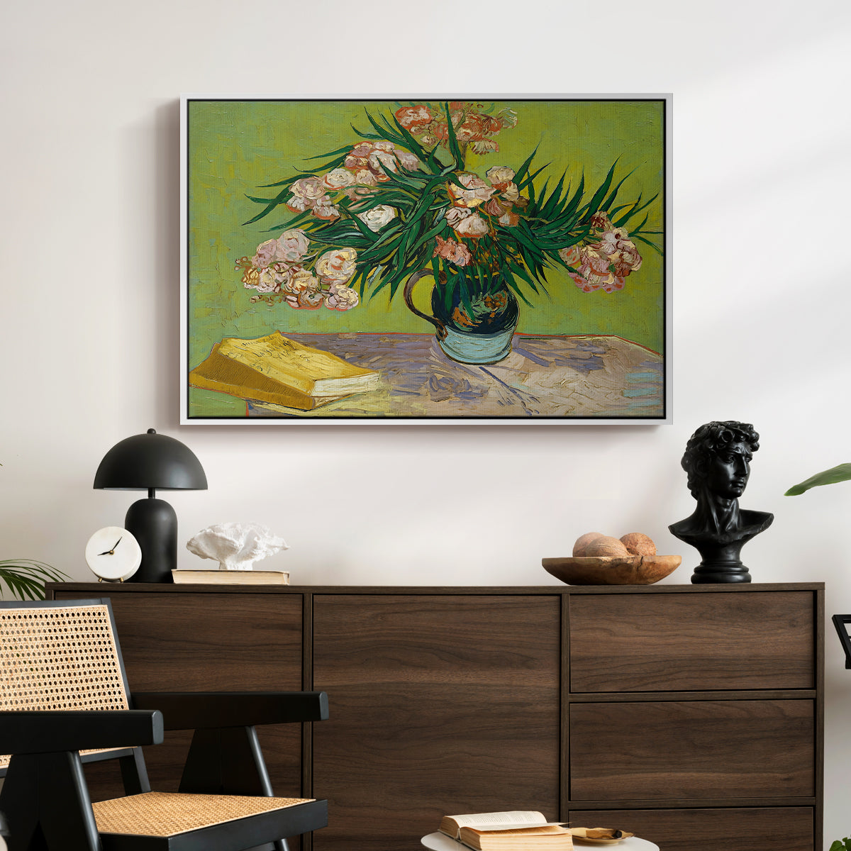 Vase with Oleanders and Books, 1888 - Floater Framed Canvas Print