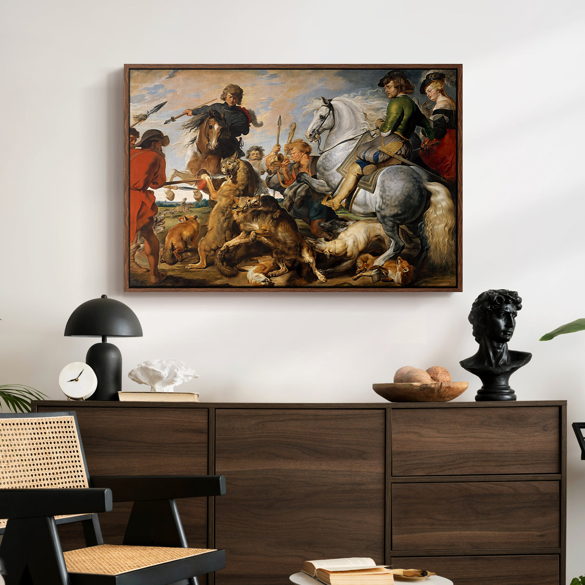 The Wolf and Fox Hunt, c. 1616 - Floater Framed Canvas Print