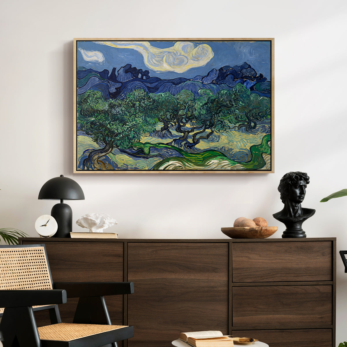 Olive Trees with the Alpilles in the Background, 1889 - Floater Framed Canvas Print