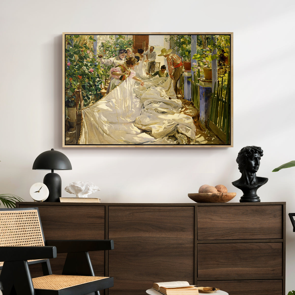 Sewing the Sail, 1896 - Floater Framed Canvas Print