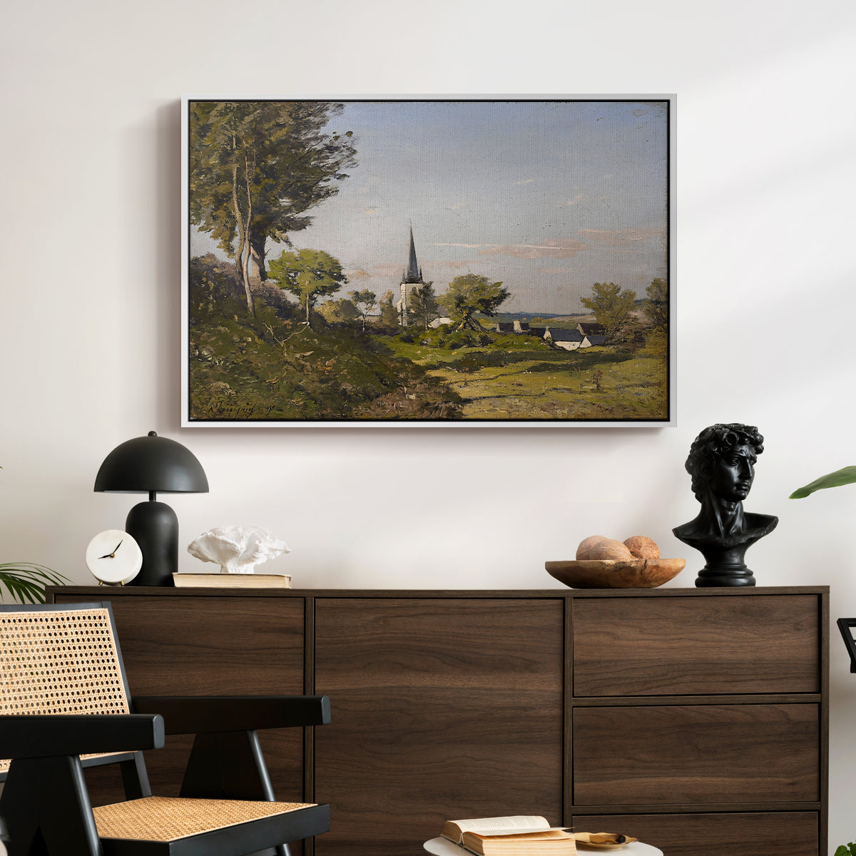 Village Landscape with Church, 1891 - Floater Framed Canvas Print