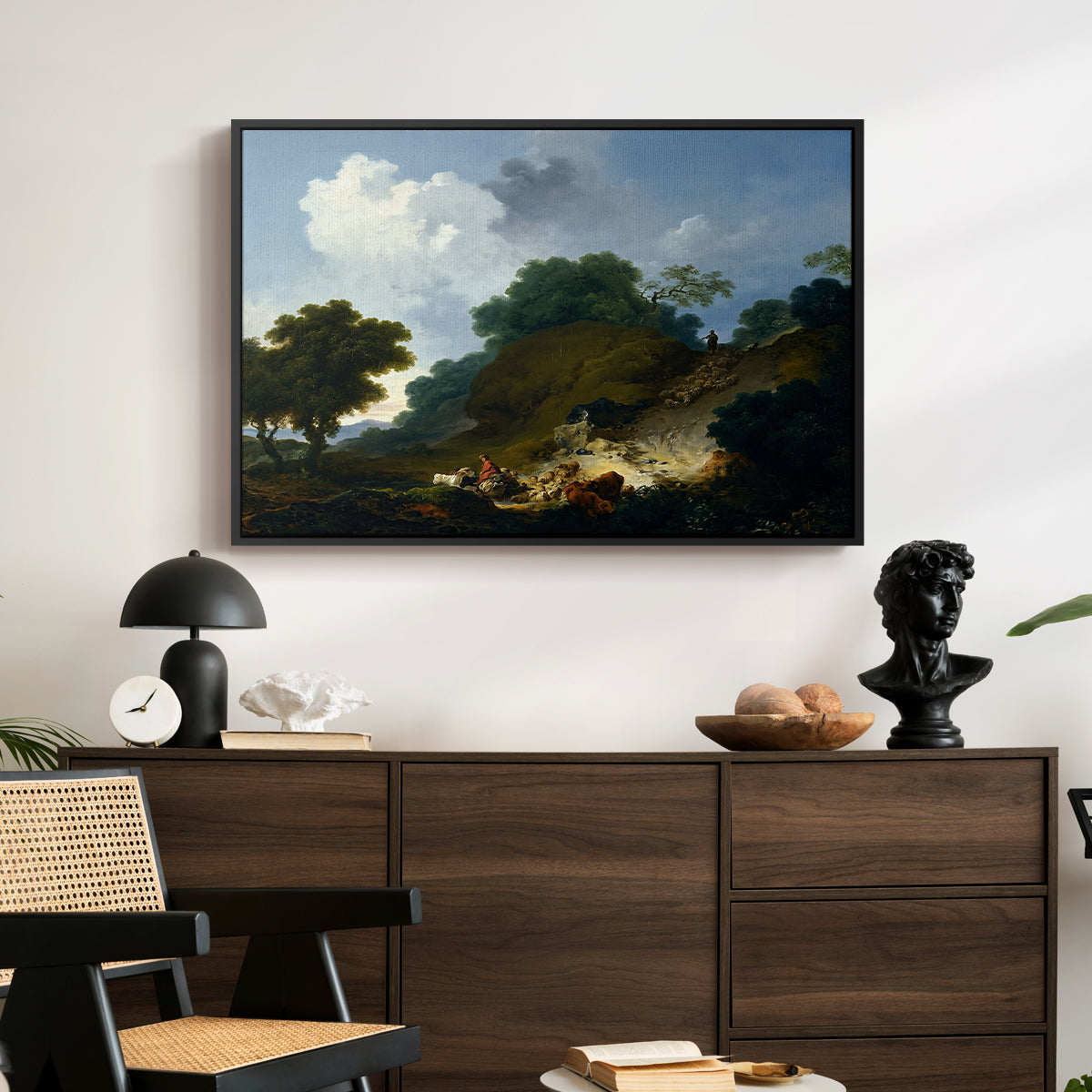 Landscape with Shepherds and Flock of Sheep, c. 1763-1765 - Floater Framed Canvas Print
