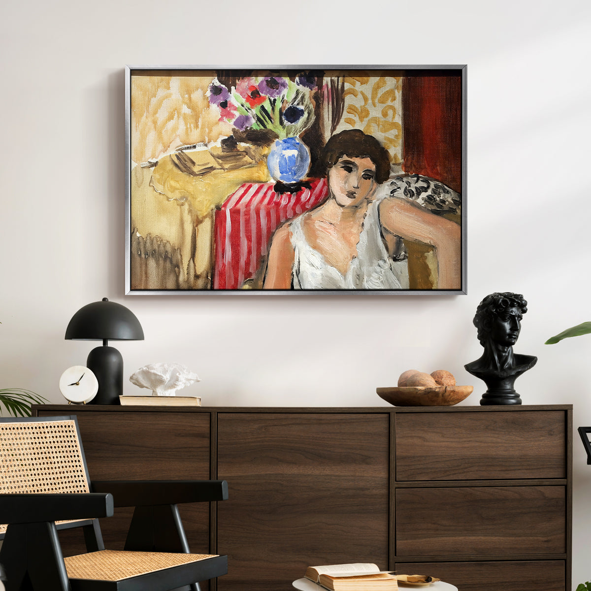Woman Seated in an Armchair, c. 1920 - Floater Framed Canvas Print