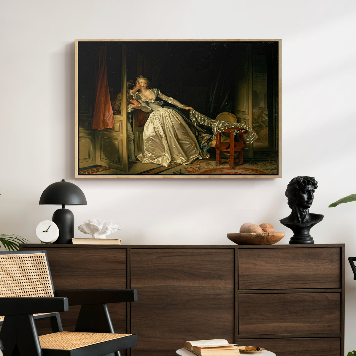 The Stolen Kiss (Le Baiser à la dérobée), c. 1788 - Floater Framed Canvas Print
