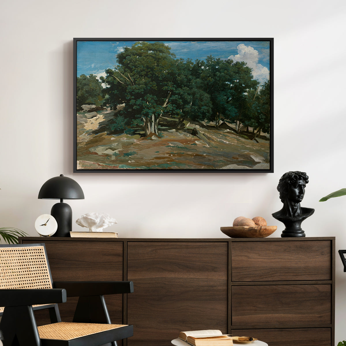 Fontainebleau: Oak Trees at Bas-Bréau, c. 1830-1835 - Floater Framed Canvas Print